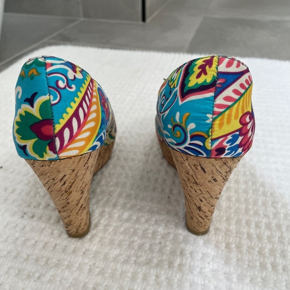 Nine West Wild Thingo Multi-Colored floral Wedges Heels Shoes - Picture 3 of 6